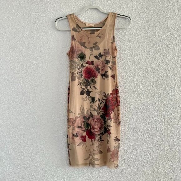 Vintage Y2K Mesh Floral Knee Length Dress w/ Slip Small - Picture 1 of 1